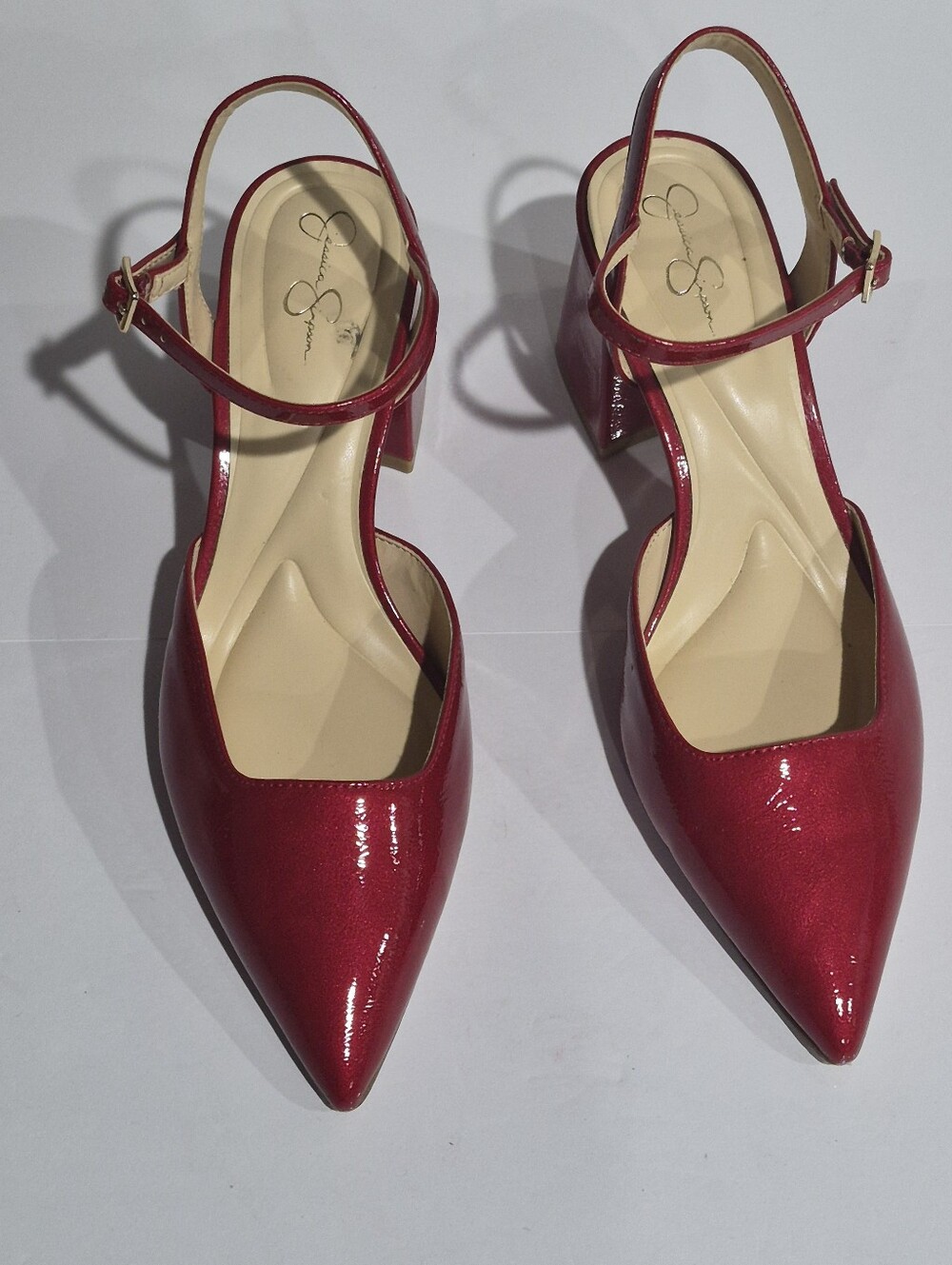 Jessica Simpson Red Patent Pointed-Toe Block Heel Slingback Women's Shoes Sz 9.5